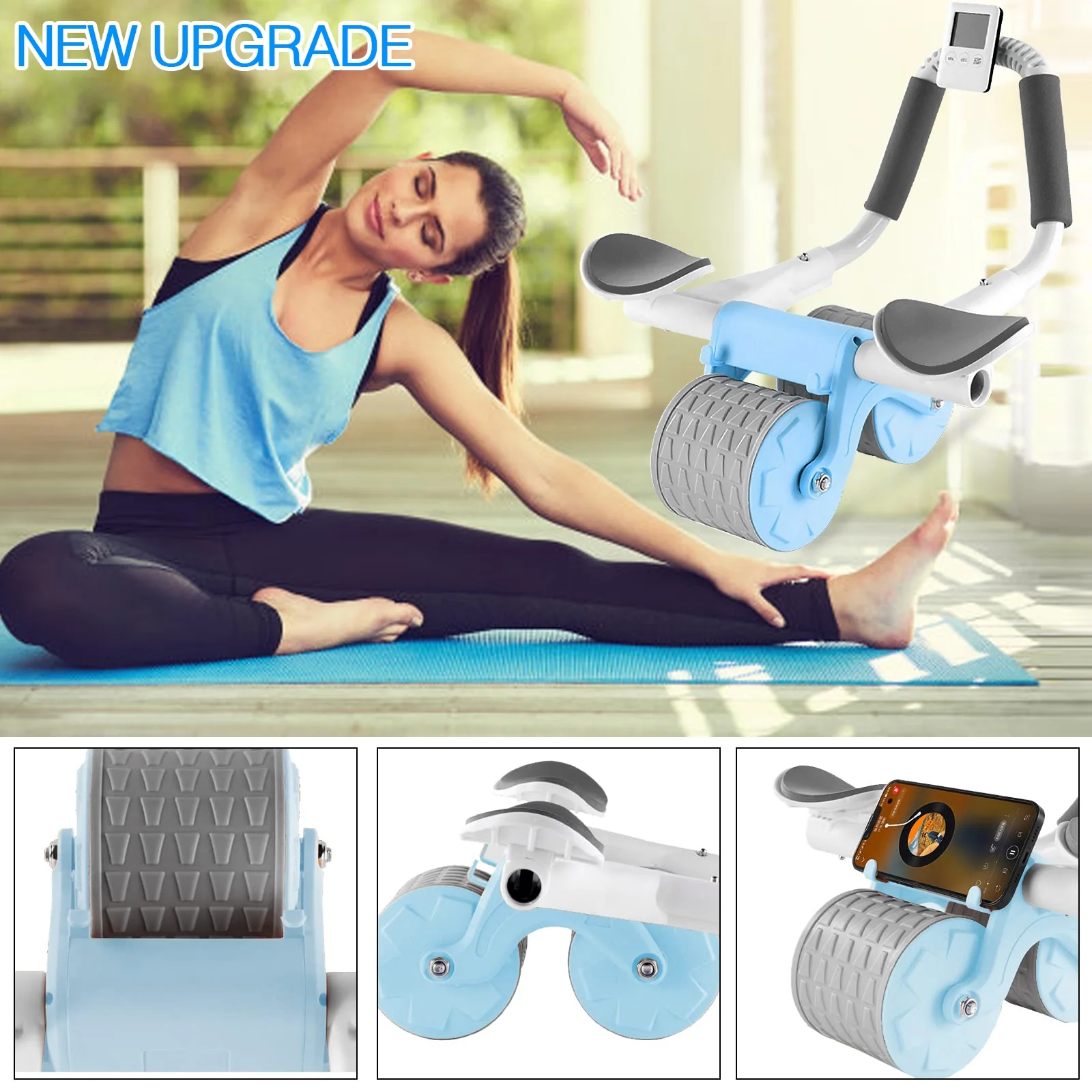 2025 New with Timer Ab Abdominal Exercise Roller Elbow Support, Abs Roller Wheel Core Exercise Equipment, Automatic Rebound Abdominal Wheel(Black) - Image 8