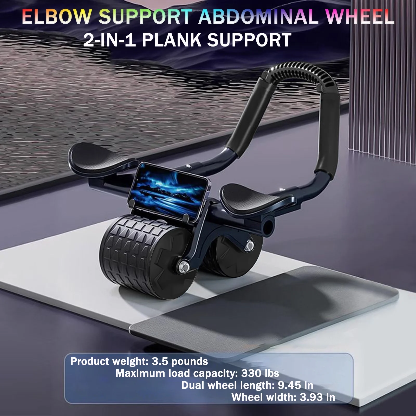 2025 New with Timer Ab Abdominal Exercise Roller Elbow Support, Abs Roller Wheel Core Exercise Equipment, Automatic Rebound Abdominal Wheel(Black) - Image 2
